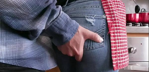  Horny stepson rips Melissas jeans open and fucks her pussy